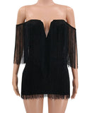 Summer Women Bandage Dress Elegant Club Party Dress Sexy V Neck Off Shoulder Tassel Mini Fringe Club Dresses Vestidos
