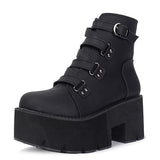 Gdgydh Comfortable High Heels Sole Buckle Black Leather Boots