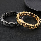 Biker Jewelry Worn Look Men's Biker Chain Bracelet Motorcycle Bicycle Wear Vintage Black Stainless Steel CZ Mens Bracelets 2019