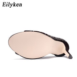 Eilyken New Women Crystal Sandals Ankle Straps Buckle Transparent Cover Heel Pumps Ladies Sandals Party Shoes size 35-43