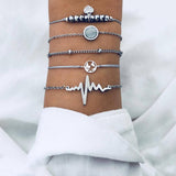 5 Piece Heartbeat Bracelet Set 18K White Gold Plated Bracelet in 18K