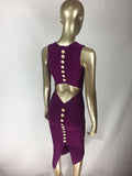 Top Quality Sexy V Neck Button Split Black Purple Bandage Dress Knitted Elastic Elegant Evening Party Dress