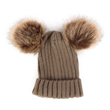 Children Winter Infant Newborn Kids Baby Wool Knitted Hat Cap Beanie With Two Double Pom Pom Beanie For Cute Boys Girl 1-3Years