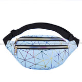 AIREEBAY Holographic Waist Bags Women Silver Fanny Pack Female Belt Bag Black Geometric Waist Packs Laser Chest Phone Pouch