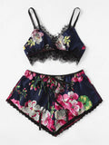 2PCS Women Underwear Sexy Silk Satin Lingerie Pajamas Crop Tops Bra+Shorts Sets Sexy Female V-Neck Sleeveless Nightwear