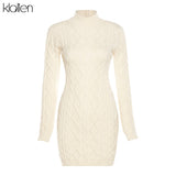 KLALIEN Simple Solid Long Sleeve Turtleneck Sweater Dress