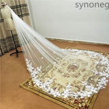 Real Photo 3m One Layer Wedding Veil With Comb White Lace Edge Bridal Veils Ivory Appliqued Cathedral Wedding Veil