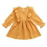 Kids Baby Girl Autumn Dress Ruffles Long Sleeve Solid Cotton Linen Party Casual Dress Clothes