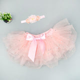 Baby girl tutu skirt 2pcs tulle lace bloomers Newborn infant outfits  Mauv headband flower set Baby mesh bloomer