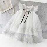 Summer  Girls Lace Cake Dress Kids Sleeveless Floral Mesh Wedding Dresses Children Clothing For Baby Girls 3 to 8 Years