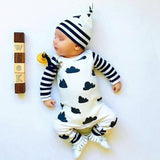 Newborn Infant Baby Boys Romper Clothes Cotton Cute Cartoon Print Long Sleeve Jumpsuit+Hat 2 Pcs Toddler Baby Clothes Outfits