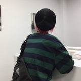 Harajuku Oversized High Street Stripe T-Shirt Long Sleeves Vintage Style All-Match Fashion Unisex Clothes Japanese Streetwear