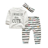 3Pcs Newborn Baby Girls Clothes Set Letter You Make Me Smile Long Sleeve Tops Casual Pants and Headband Infant Clothing Outfits