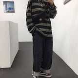 Harajuku Oversized High Street Stripe T-Shirt Long Sleeves Vintage Style All-Match Fashion Unisex Clothes Japanese Streetwear