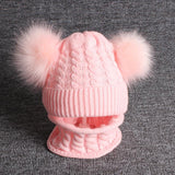 Children Winter Infant Newborn Kids Baby Wool Knitted Hat Cap Beanie With Two Double Pom Pom Beanie For Cute Boys Girl 1-3Years