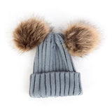 Children Winter Infant Newborn Kids Baby Wool Knitted Hat Cap Beanie With Two Double Pom Pom Beanie For Cute Boys Girl 1-3Years