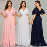 Plus Size Evening Dresses Ever Pretty EP09890 Elegant V-Neck Ruffles Chiffon Formal Evening Gown Party Dress Robe De Soiree 2020