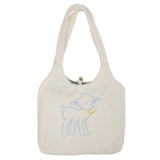 Women Lamb Like Fabric Shoulder Bag Simple Canvas Handbag Tote Large Capacity Embroidery Shopping Bag Cute Book Bags For Girls
