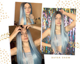 AZQUEEN Synthetic Hair Wig For Women Black Ombre Blue Long Straight 30 inch Can Be Cosplay Wigs Heat Resistant Middle Part Wigs
