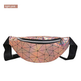 AIREEBAY Holographic Waist Bags Women Silver Fanny Pack Female Belt Bag Black Geometric Waist Packs Laser Chest Phone Pouch