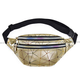 AIREEBAY Holographic Waist Bags Women Silver Fanny Pack Female Belt Bag Black Geometric Waist Packs Laser Chest Phone Pouch