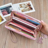 Geometric Luxury Brand Leather Wallets Women Long Zipper Coin Purses Tassel Design Clutch Wallet Female Money Credit Card Holder
