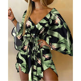Loose Sexy Deep V Neck with Long Batwing Sleeve Mini Dress