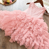 Summer  Girls Lace Cake Dress Kids Sleeveless Floral Mesh Wedding Dresses Children Clothing For Baby Girls 3 to 8 Years