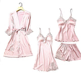 Satin Lace Pajamas Set Women Strap Top Pants Sleepwear Sleep Suit Spring