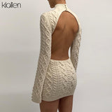 KLALIEN Simple Solid Long Sleeve Turtleneck Sweater Dress