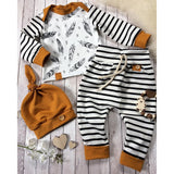 Newborn Clothes Kids Clothes Girls Clothes Baby Girl Clothes Baby Boy Clothes Feather T shirt Tops Strip Pants Free Ship Z4