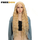 FREEDOM Synthetic Lace Wigs For Black Women 30" Dark Root Blonde Brown Long Deep Wave Wavy Ombre Cosplay Wigs Heat Resistant