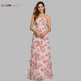 Ever-Pretty Elegant Long A-Line Off Shoulder Floral Print Chiffon