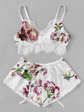 2PCS Women Underwear Sexy Silk Satin Lingerie Pajamas Crop Tops Bra+Shorts Sets Sexy Female V-Neck Sleeveless Nightwear