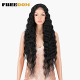 FREEDOM Synthetic Lace Wigs For Black Women 30" Dark Root Blonde Brown Long Deep Wave Wavy Ombre Cosplay Wigs Heat Resistant