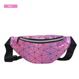 AIREEBAY Holographic Waist Bags Women Silver Fanny Pack Female Belt Bag Black Geometric Waist Packs Laser Chest Phone Pouch