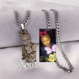 AurolaCo Custom Photo Necklace Name Pendent For Women Custom Personal Photo Picture Portrait Nameplate Pendent For Gifts