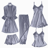 Satin Lace Pajamas Set Women Strap Top Pants Sleepwear Sleep Suit Spring