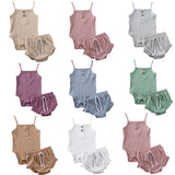 3M-24M 2PCS Summer Newborn Kid Baby Girls Clothes Knitted Crop Tops + Shorts Outfits