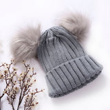 Children Winter Infant Newborn Kids Baby Wool Knitted Hat Cap Beanie With Two Double Pom Pom Beanie For Cute Boys Girl 1-3Years