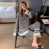 Pajamas Suit Women Satin Print Nightwear Casual 2PCS Pyjamas Set Sleepwear