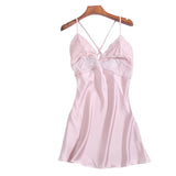 Summer Sexy Night Dress Lace Nightgown Women New Lingerie Backless Lace V-neck Nightwear Satin Nightdress With Pad Homewear