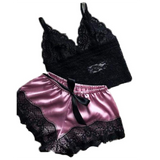 2PCS Women Underwear Sexy Silk Satin Lingerie Pajamas Crop Tops Bra+Shorts Sets Sexy Female V-Neck Sleeveless Nightwear