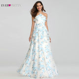 Ever-Pretty Elegant Long A-Line Off Shoulder Floral Print Chiffon