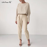 Mnealways18 Vintage Zipper Khaki Trousers Women High Waist Office Pants