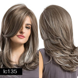 Element Heat Resistant Fiber Long Wavy Wigs with Side Bangs Synthetic Brown Mix Blonde Wigs for White/Black Women