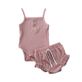 3M-24M 2PCS Summer Newborn Kid Baby Girls Clothes Knitted Crop Tops + Shorts Outfits