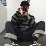 Harajuku Oversized High Street Stripe T-Shirt Long Sleeves Vintage Style All-Match Fashion Unisex Clothes Japanese Streetwear
