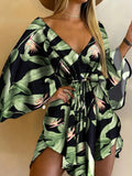 Loose Sexy Deep V Neck with Long Batwing Sleeve Mini Dress