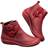 Women Retro Punk Boots Autumn Winter PU Leather Ankle Boots Flat Snow Boots Ladies Short Plush Strap Vintage Botas Mujer